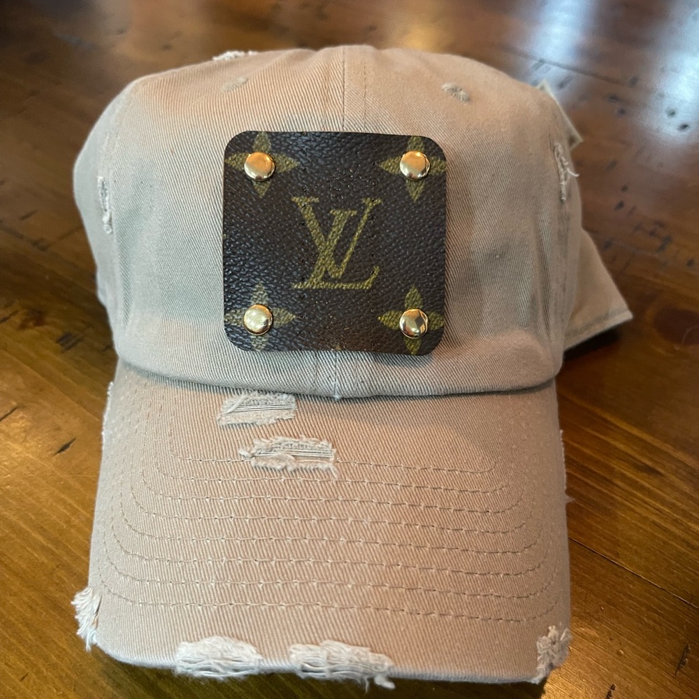 Upcycled Luxury Brand Distressed Khaki Baseball Hat
